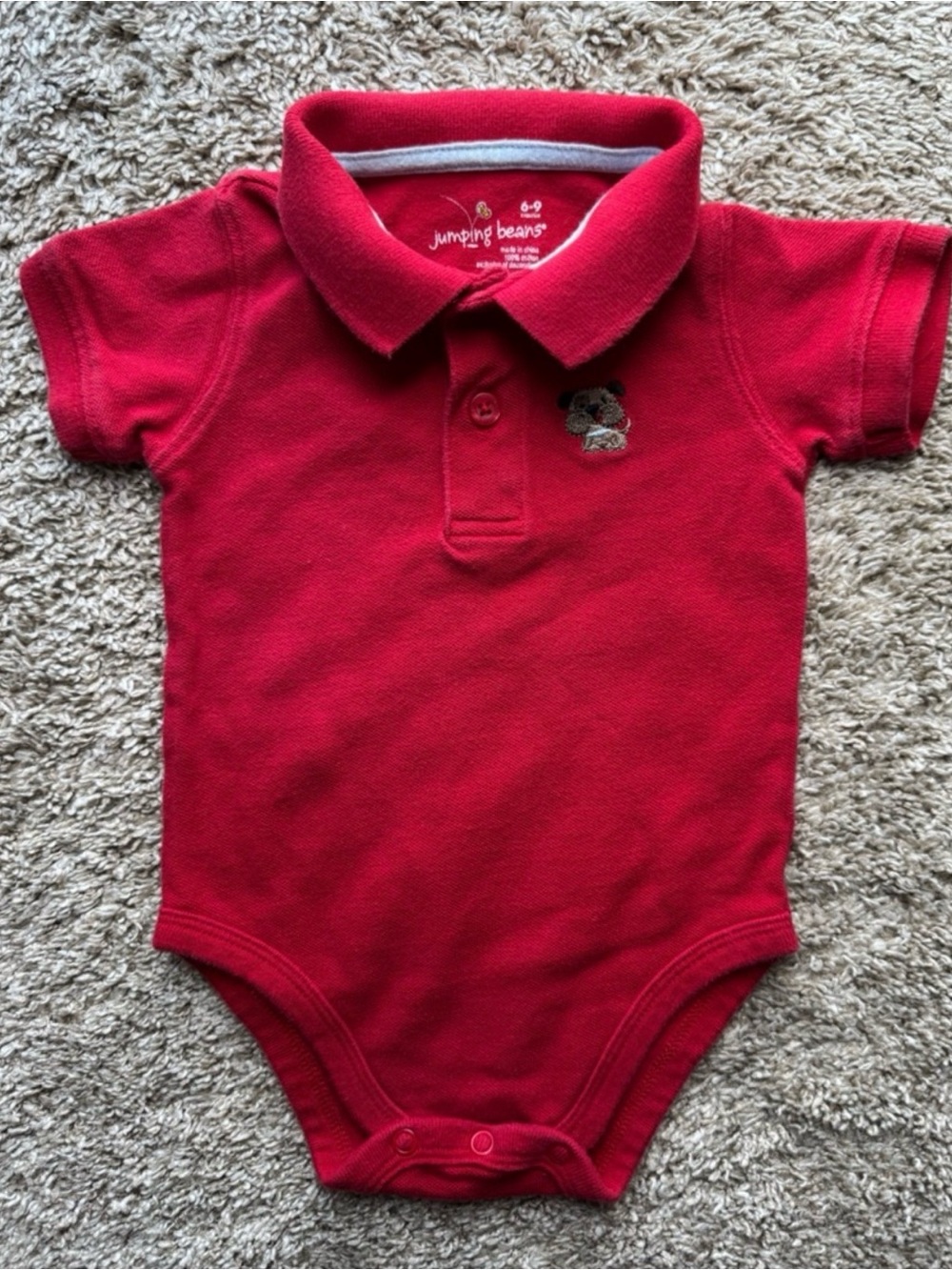Jumping Beans Baby Red Polo Bodysuit 6-9M Puppy Embroidered One Piece